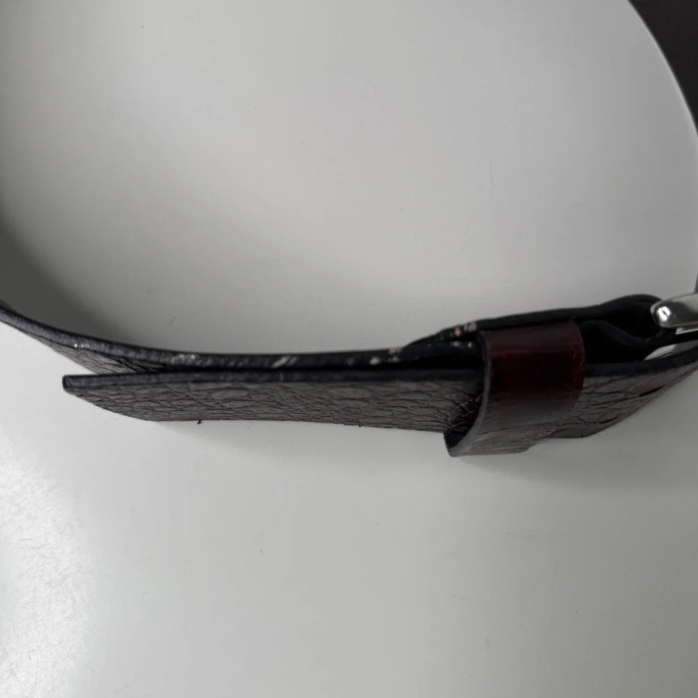 Banana Republic Belt Womens Mahogany Croc Embossed Double Prong Buckle Luxe 32 S